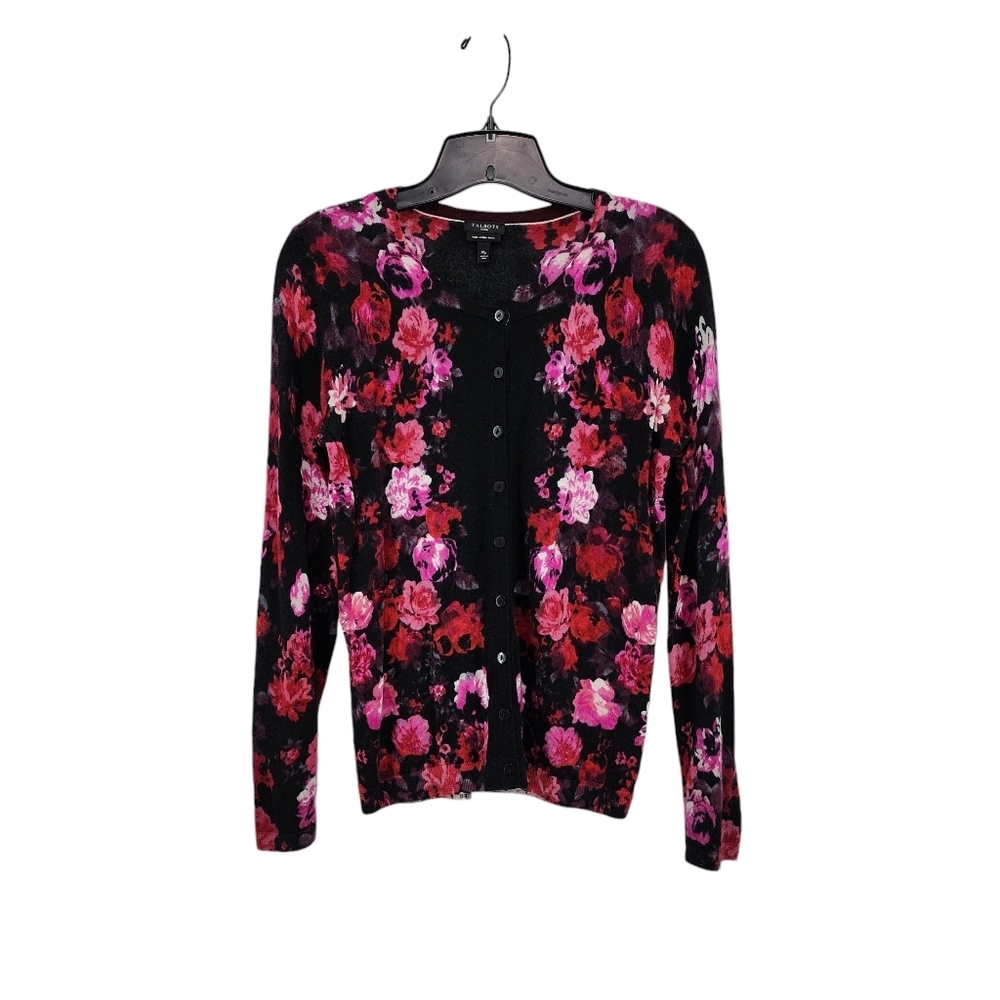 Talbots Women's Pure Merino Wool Floral Button Front Cardigan Sweater - MP